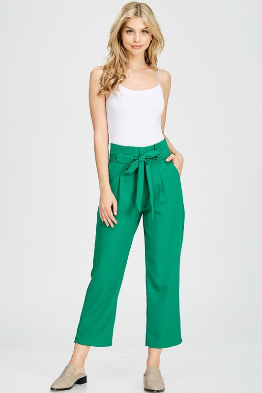 Raw Moda High Waist Solid Tie Belt Pants Bottom Raw Moda   