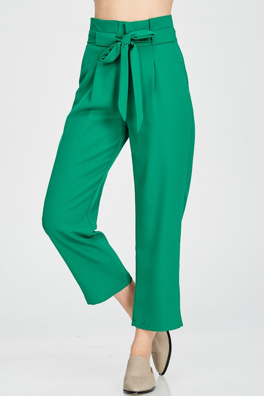 Raw Moda High Waist Solid Tie Belt Pants Bottom Raw Moda small green 