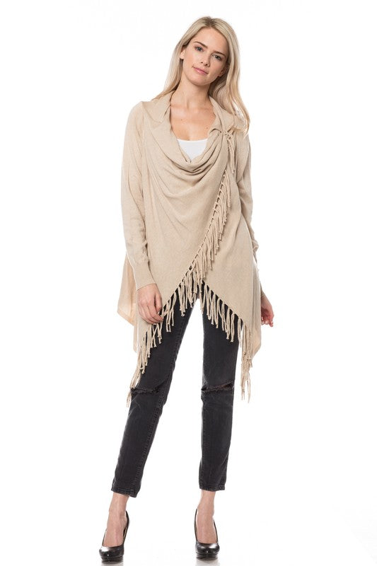 Cardigan Vest Sweater With Fringe Raw Moda Top Raw Moda Large Beige 