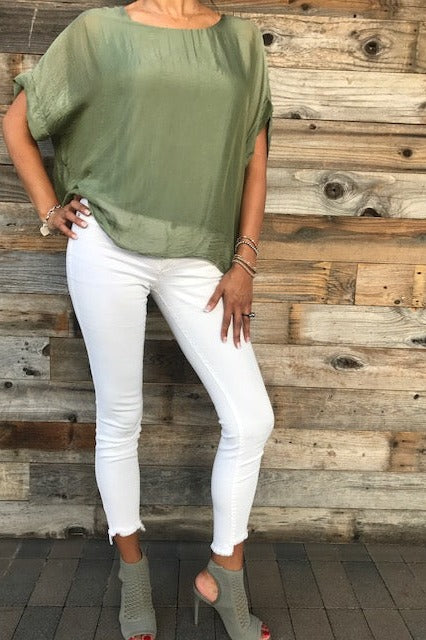 Italian Solid Silky Top Raw Moda Top Raw Moda   