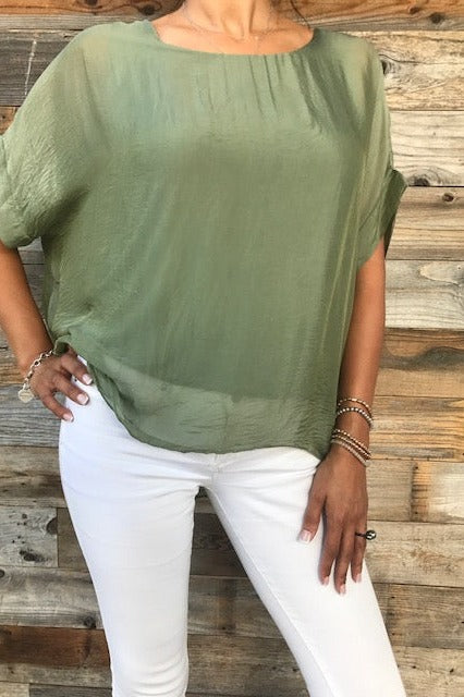 Italian Solid Silky Top Raw Moda Top Raw Moda   