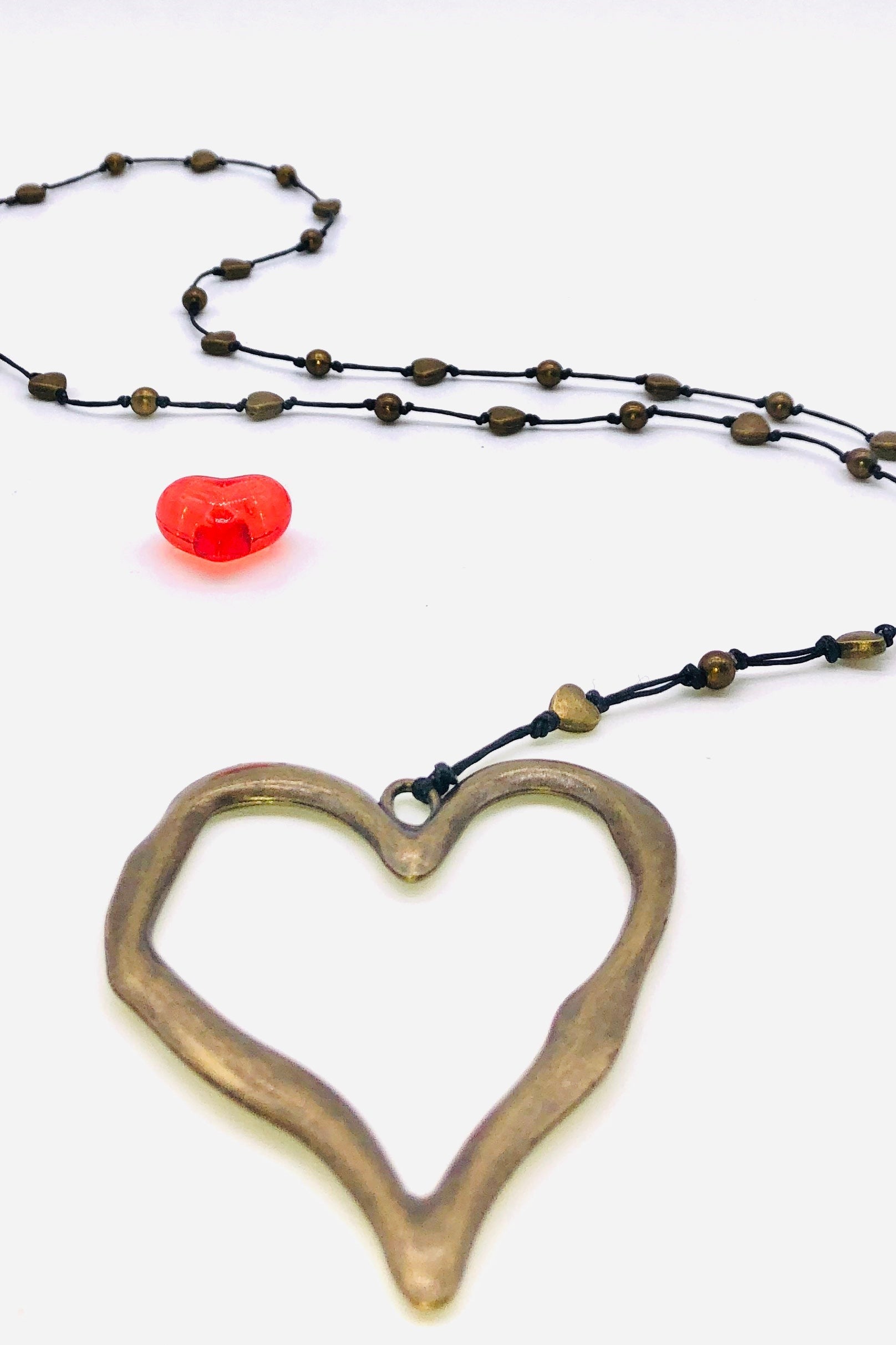 Open Heart Silver Necklace Hand Made Necklace Raw Moda ONE SIZE Bronze 