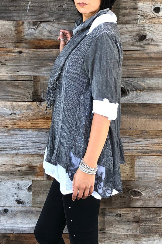 Italian 3 Pcs Viviana Shirt Sweater With Scarf Raw Moda Top Raw Moda   