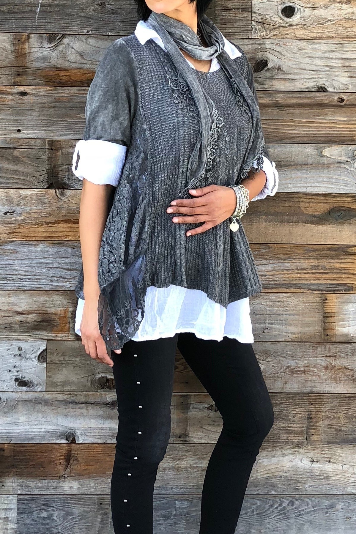 Italian 3 Pcs Viviana Shirt Sweater With Scarf Raw Moda Top Raw Moda   