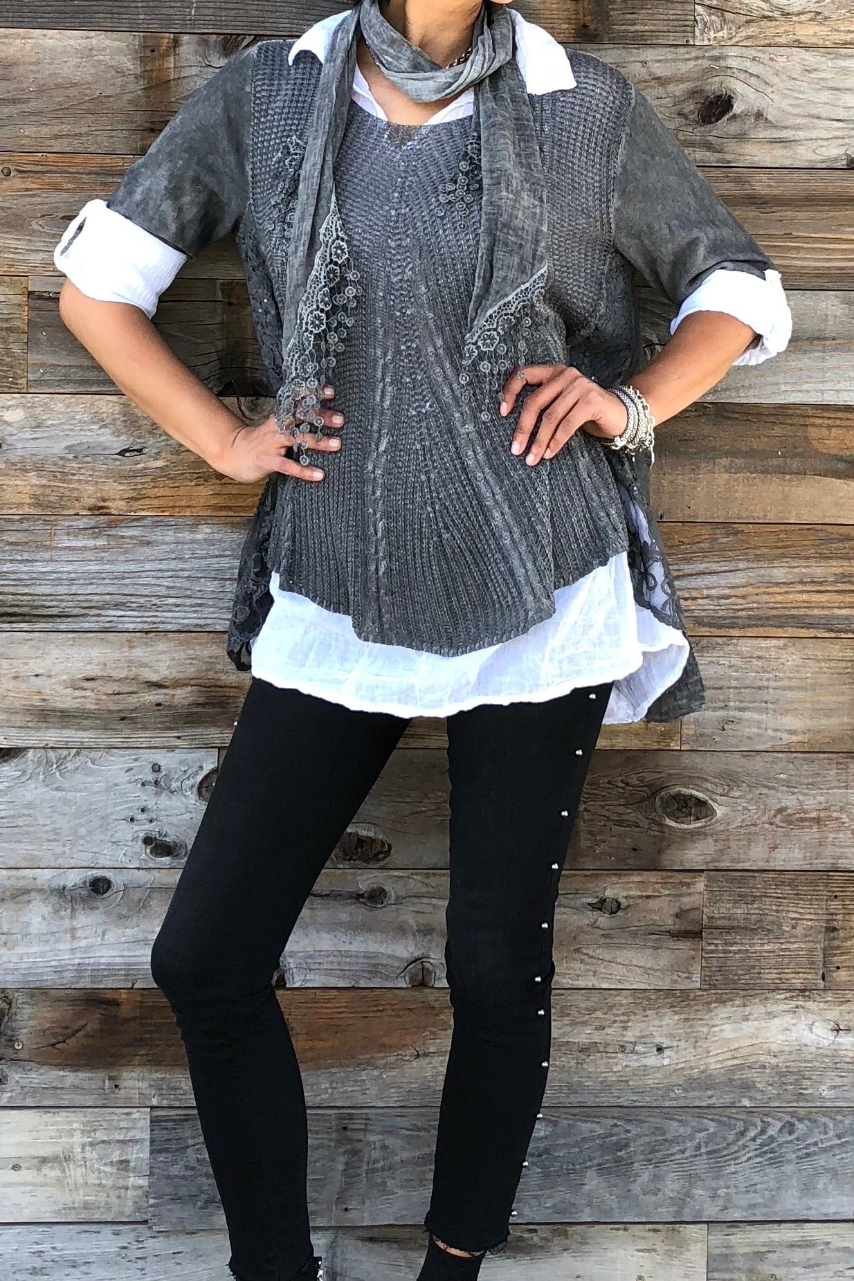 Italian 3 Pcs Viviana Shirt Sweater With Scarf Raw Moda Top Raw Moda   