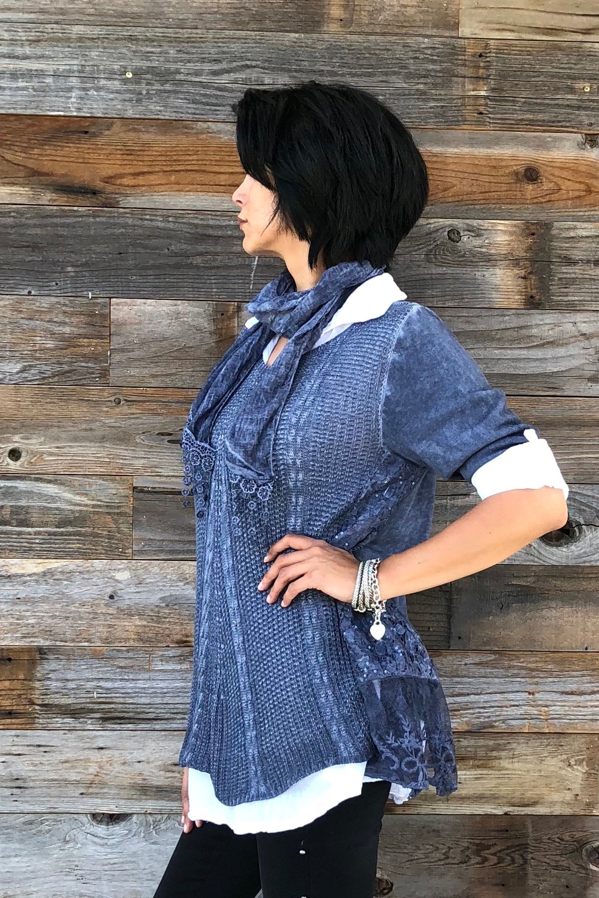 Italian 3 Pcs Viviana Shirt Sweater With Scarf Raw Moda Top Raw Moda   