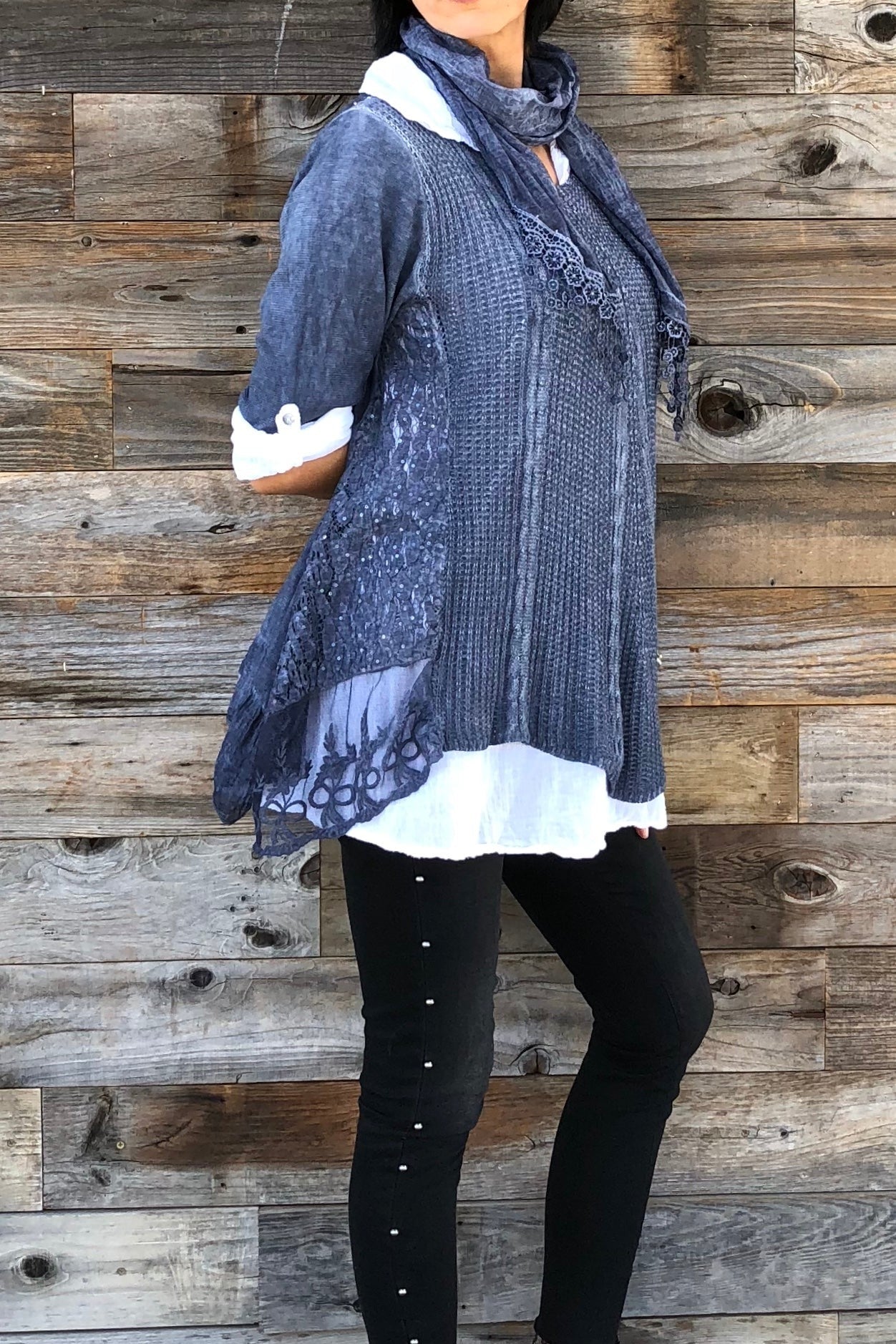 Italian 3 Pcs Viviana Shirt Sweater With Scarf Raw Moda Top Raw Moda   