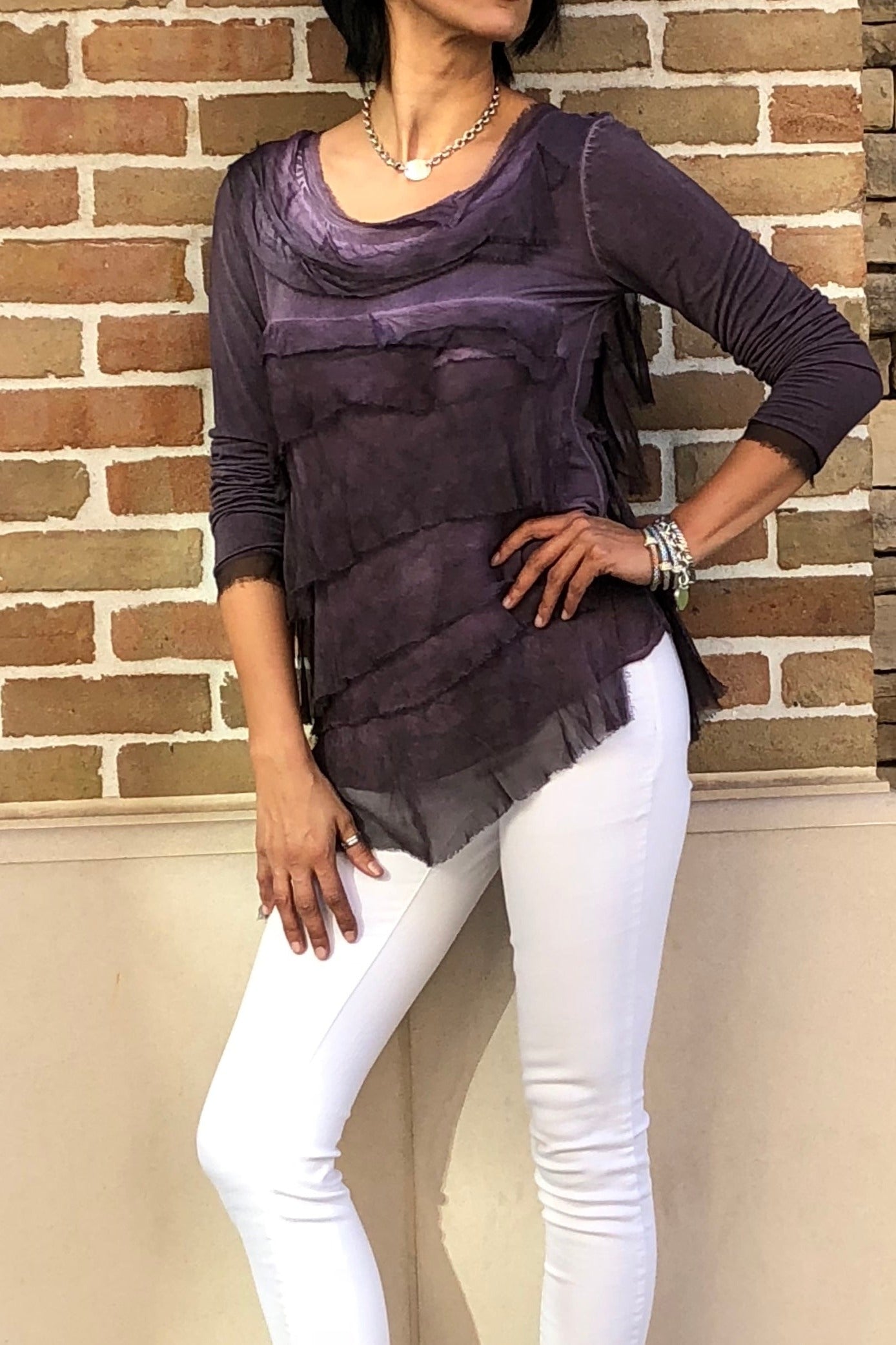 Raw Moda Italian Ruffle Top Long Sleeves Top Raw Moda   
