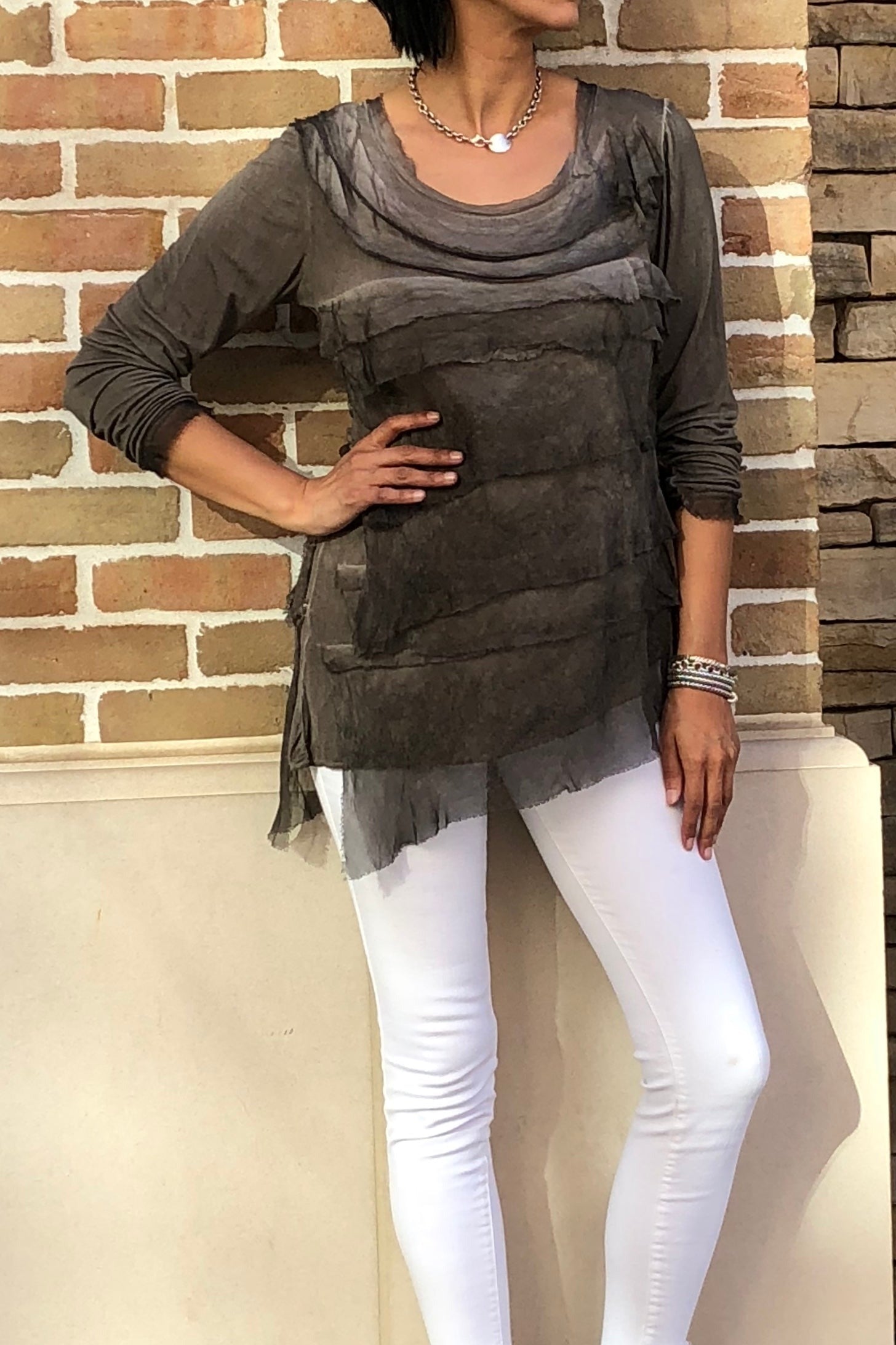 Raw Moda Italian Ruffle Top Long Sleeves Top Raw Moda   