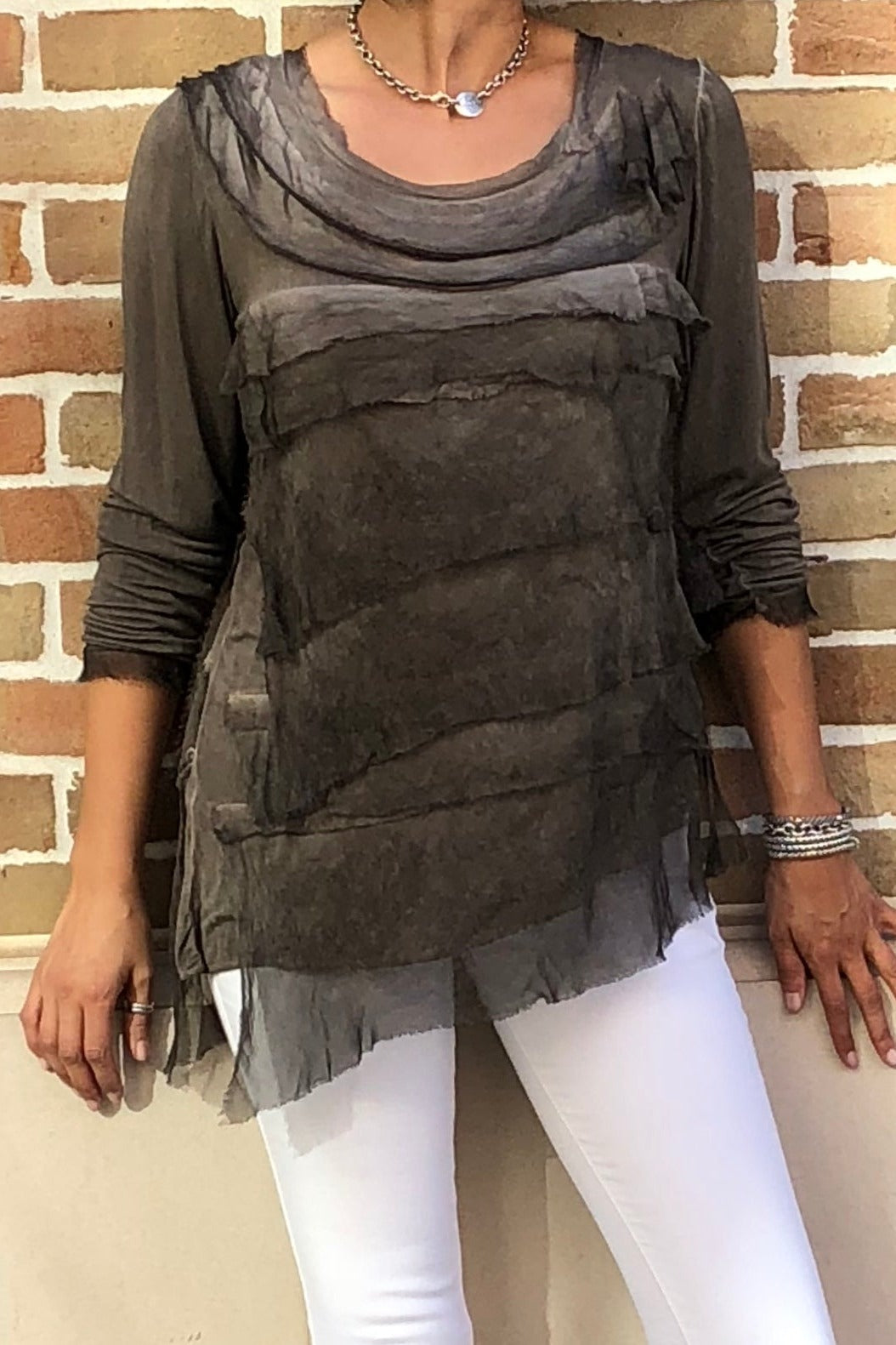 Raw Moda Italian Ruffle Top Long Sleeves Top Raw Moda   
