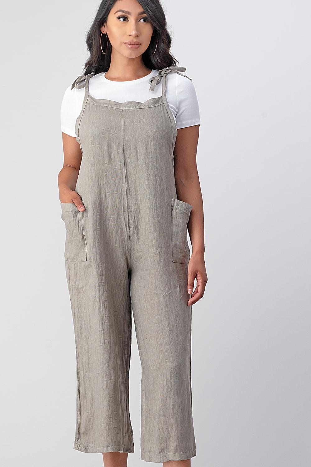 Raw Moda Sides Adjustable Linen Romper Dress Raw Moda One Size Taupe 