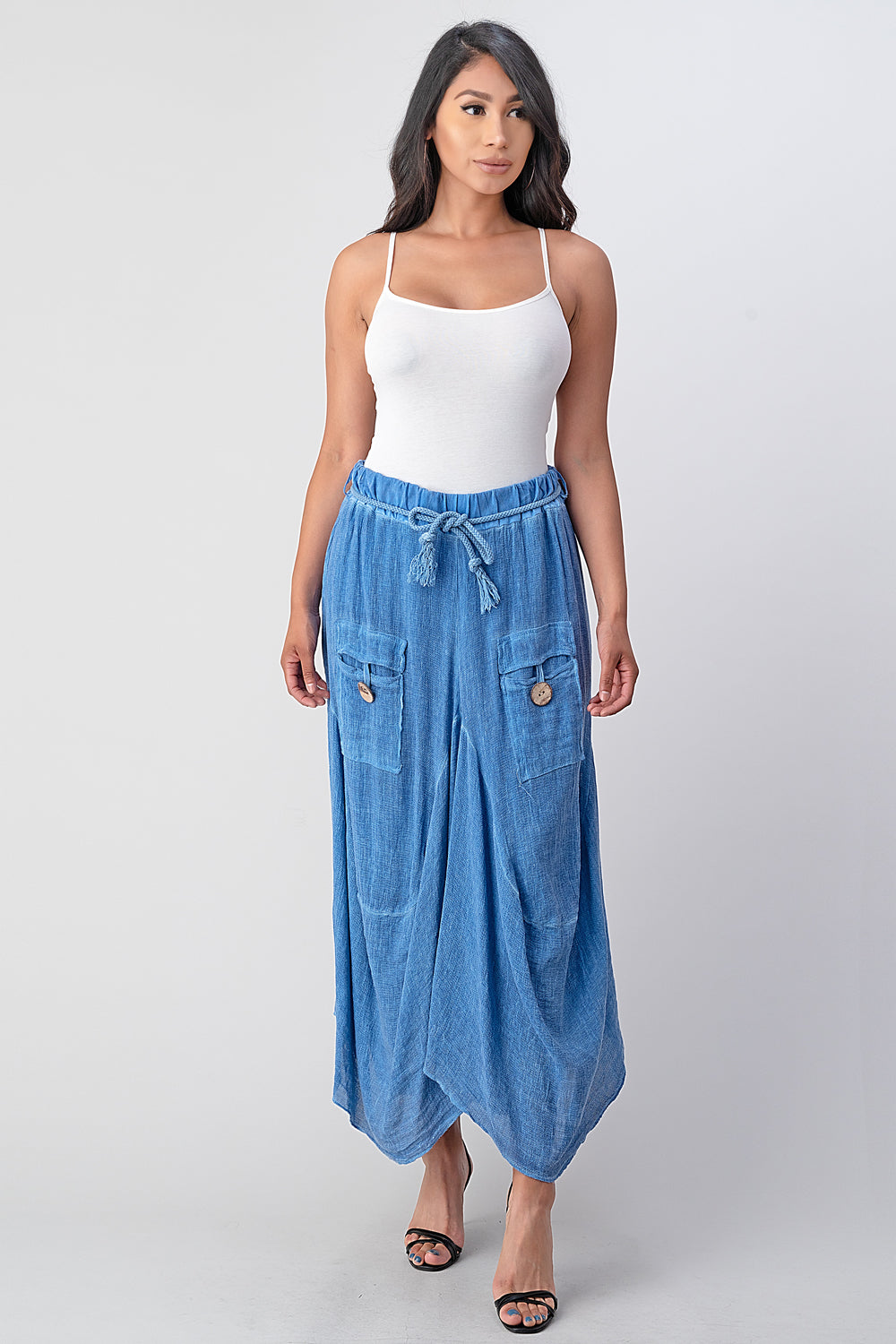 Italian Linen Button Pockets Skirt Skirt Raw Moda   