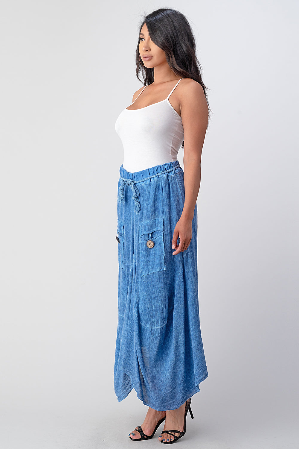 Italian Linen Button Pockets Skirt Skirt Raw Moda   