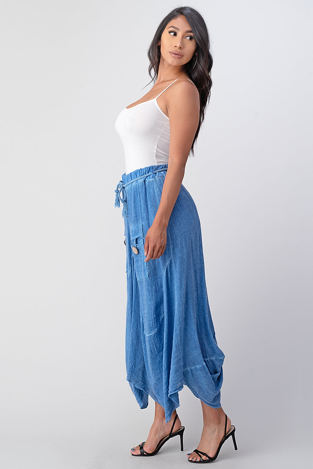Italian Linen Button Pockets Skirt Skirt Raw Moda   