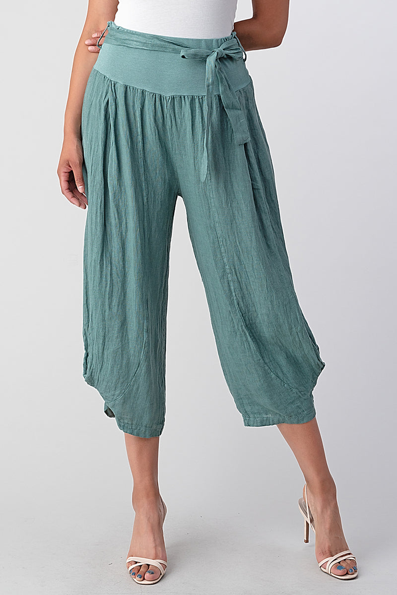 Raw Moda Puro Short Linen Pants With Belt - Rawmoda