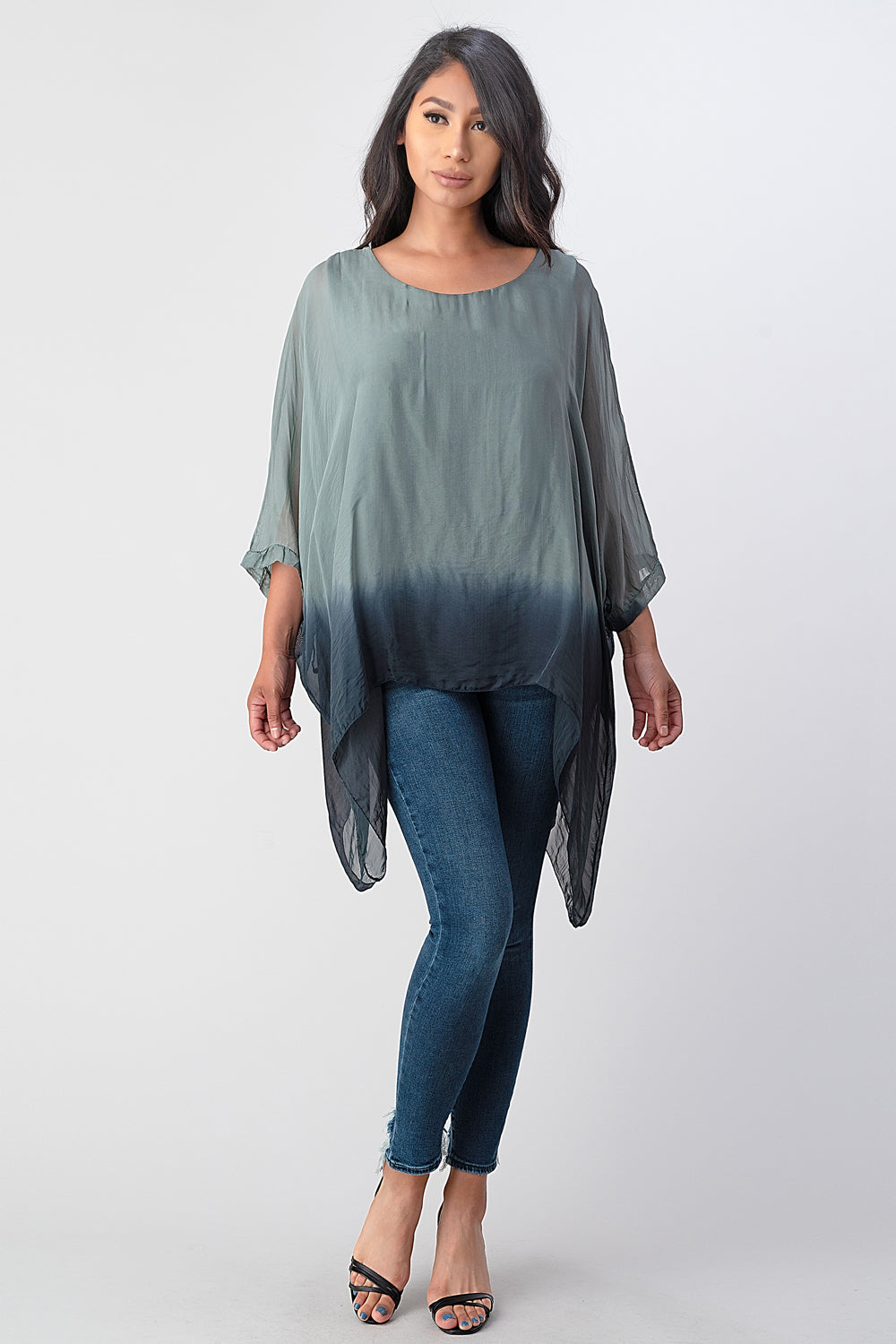 Long Italian Tie Dye Silk Top Top Raw Moda   