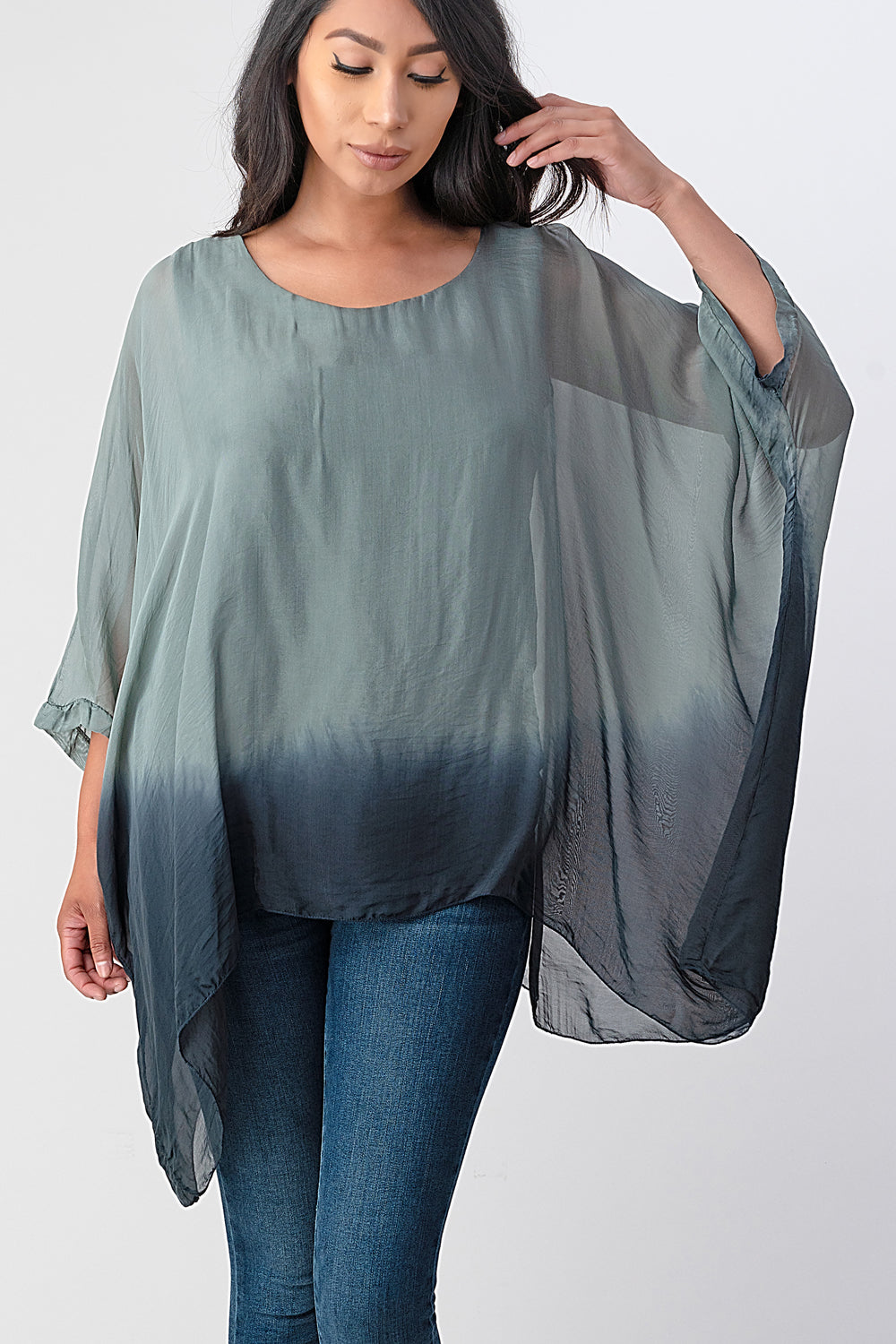 Long Italian Tie Dye Silk Top Top Raw Moda   