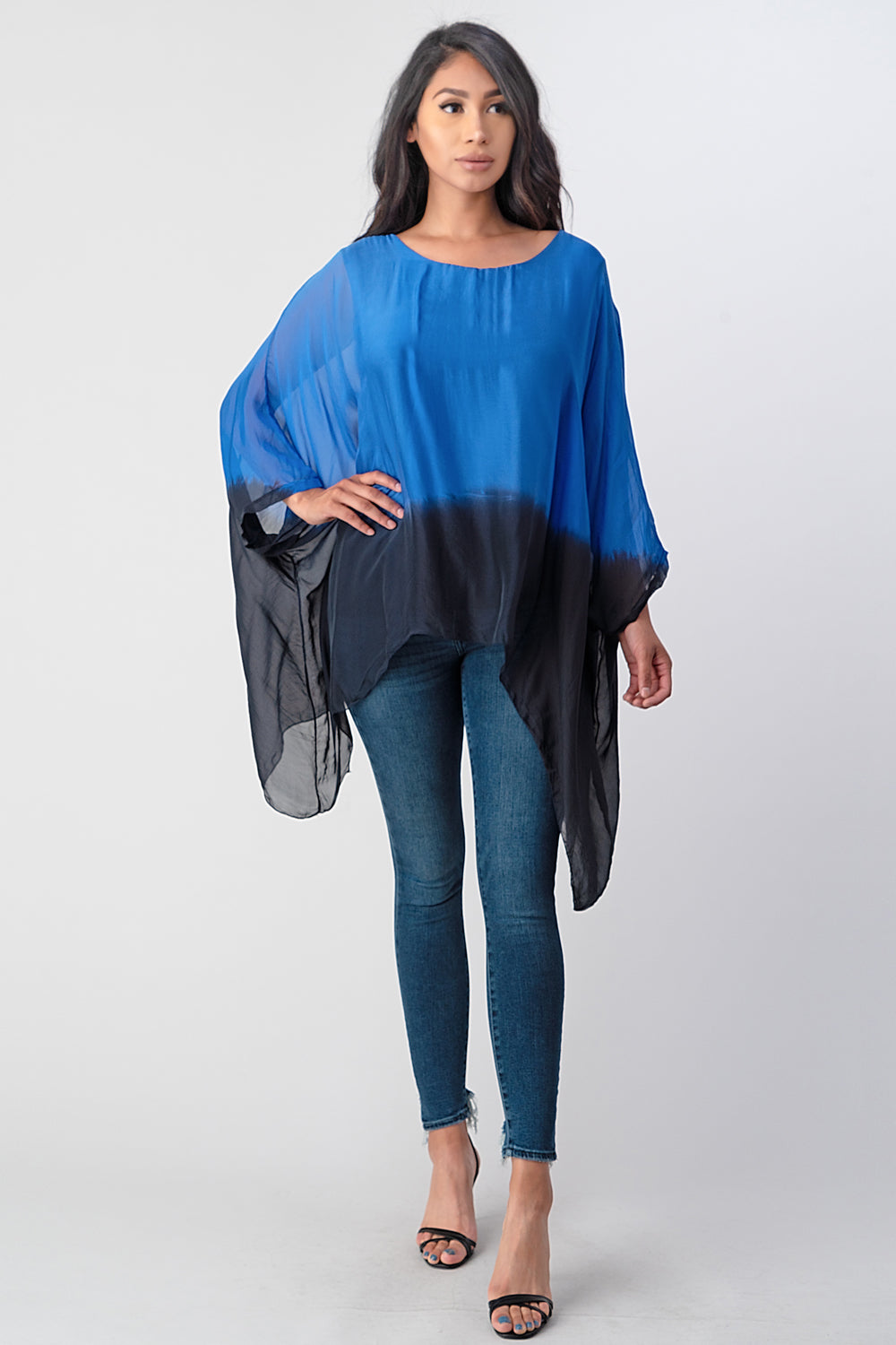 Long Italian Tie Dye Silk Top Top Raw Moda   