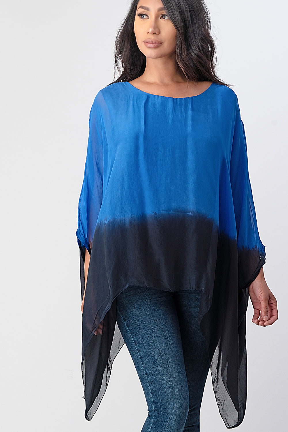 Long Italian Tie Dye Silk Top Top Raw Moda   