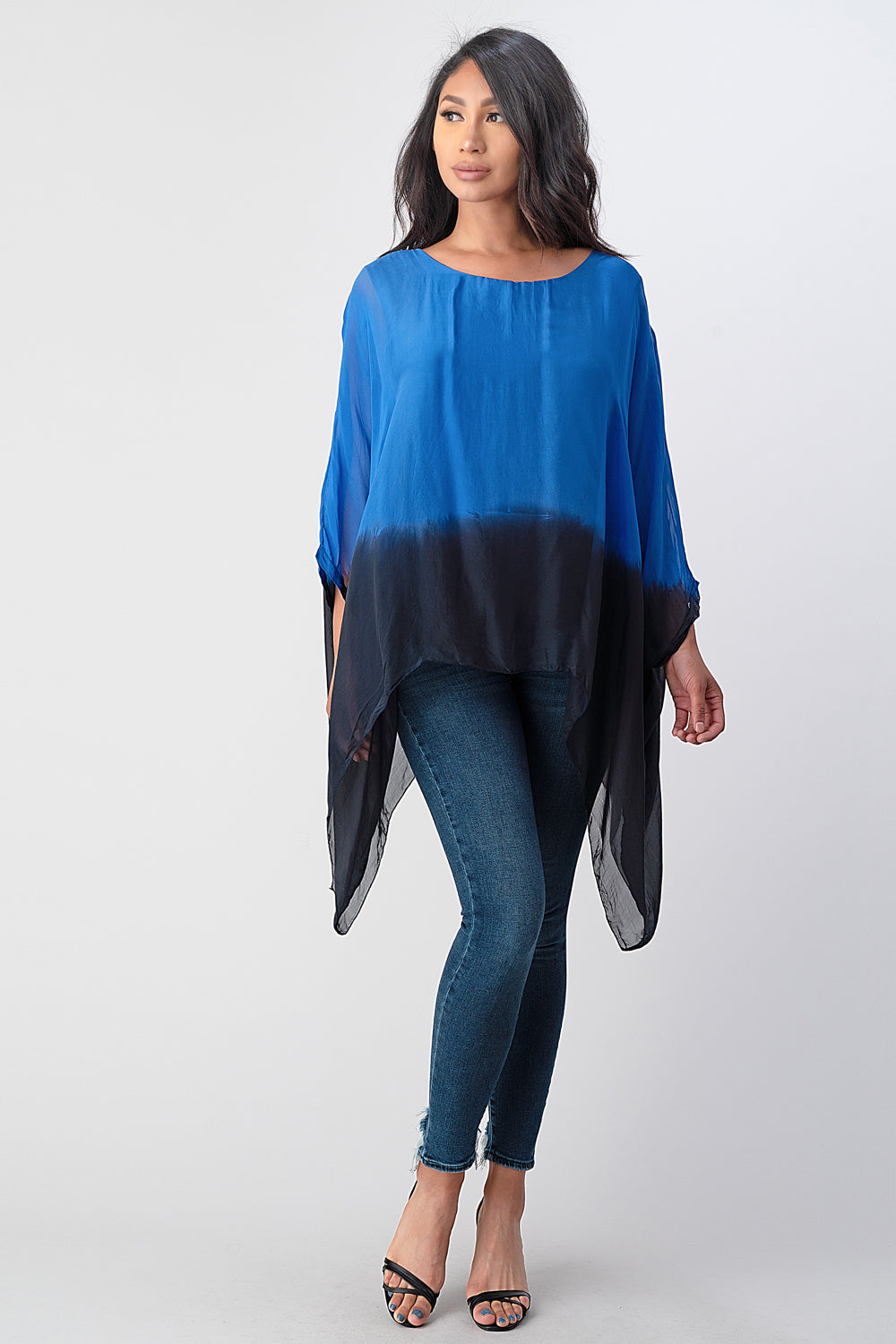 Long Italian Tie Dye Silk Top Top Raw Moda   
