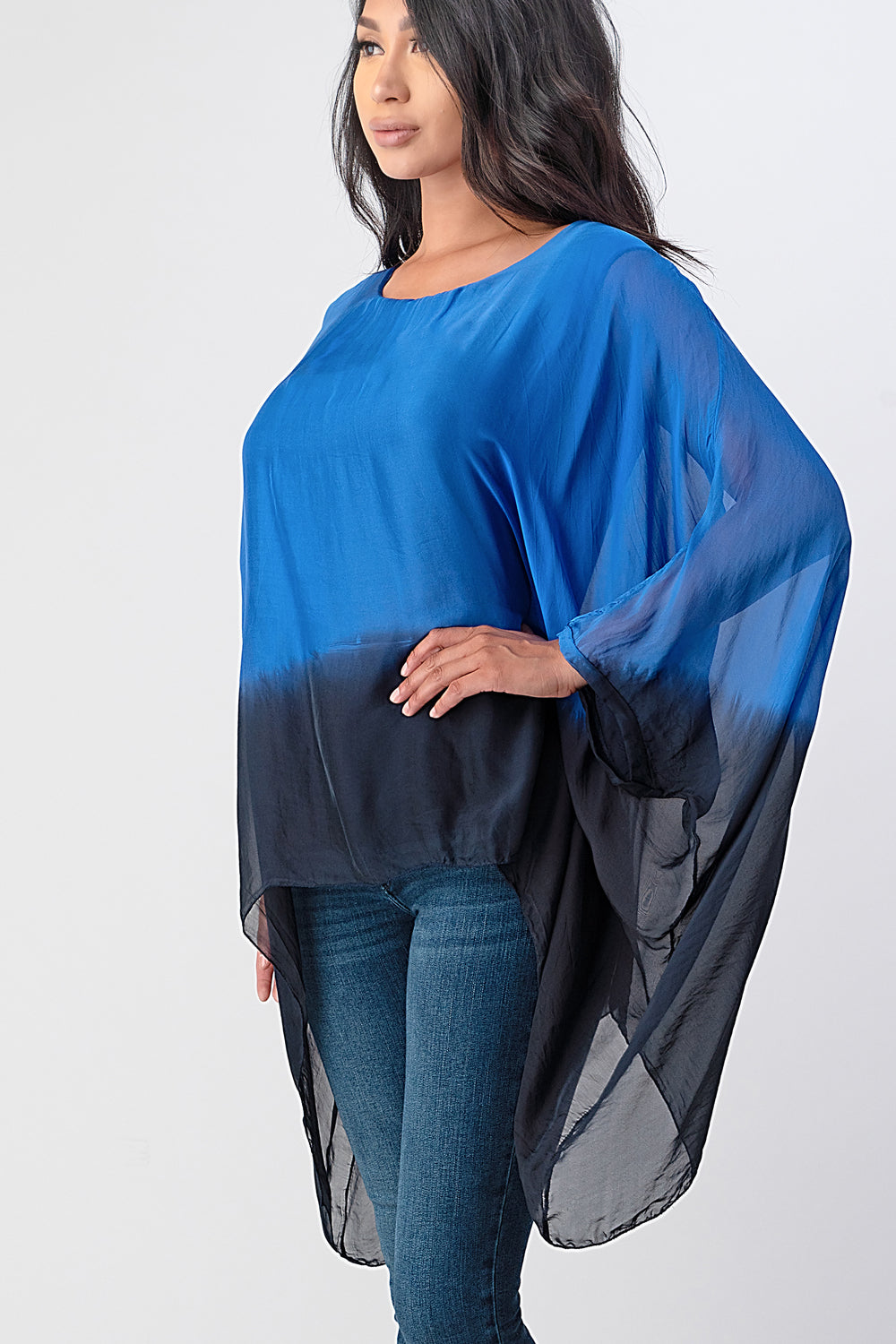 Long Italian Tie Dye Silk Top Top Raw Moda   