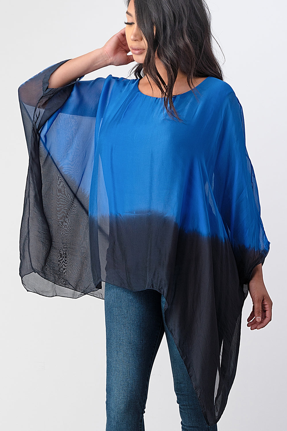 Long Italian Tie Dye Silk Top Top Raw Moda   