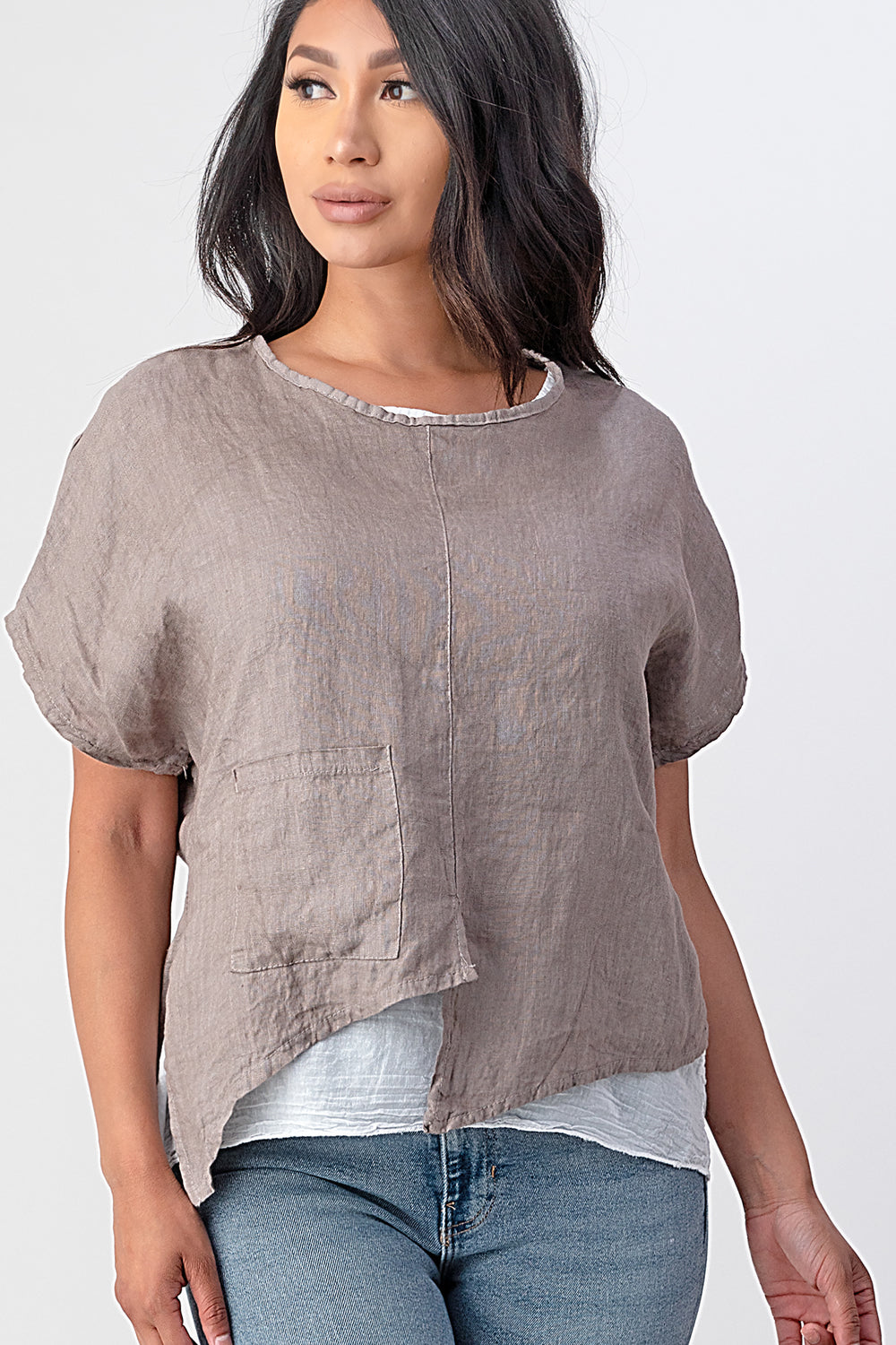 Raw Moda Asymmetrical Two Piece Linen Top Top Raw Moda   