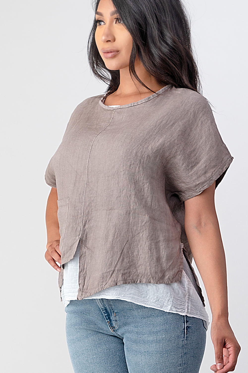 Raw Moda Asymmetrical Two Piece Linen Top Top Raw Moda   