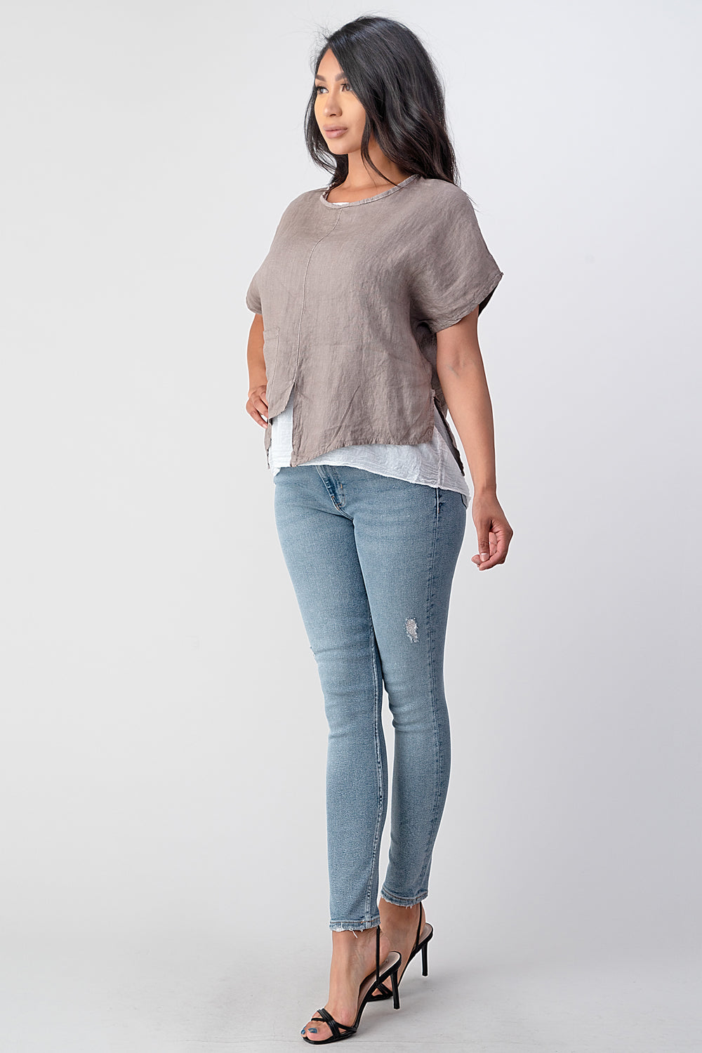 Raw Moda Asymmetrical Two Piece Linen Top Top Raw Moda   