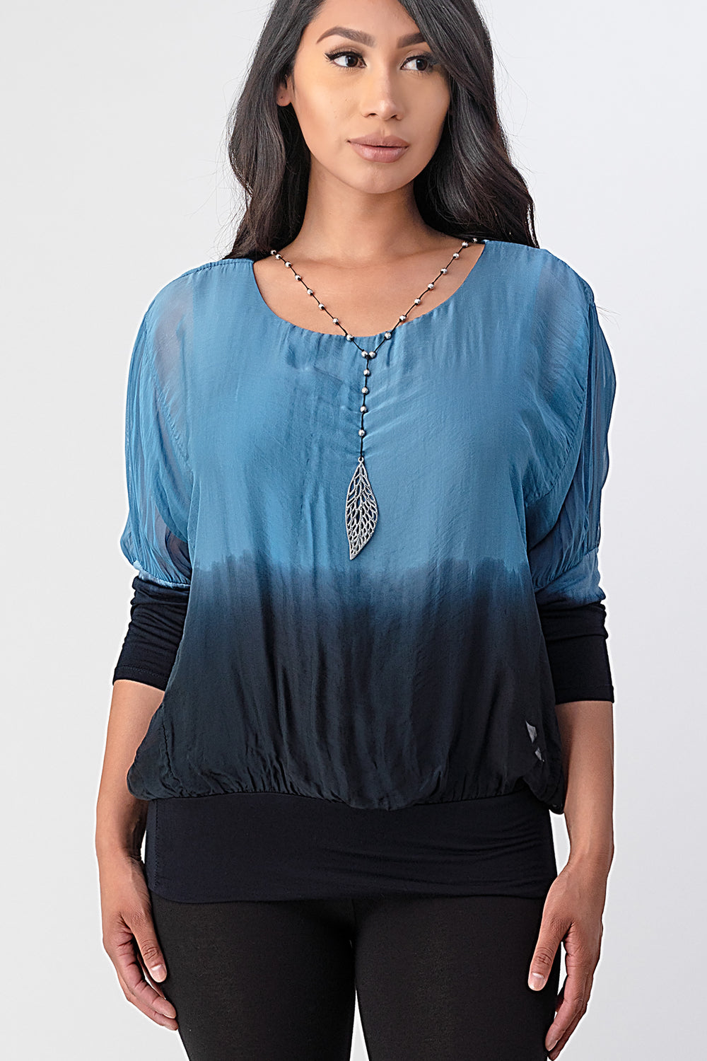 Tie Dye Italian Silk Elastic Sleeves Top Top Raw Moda   