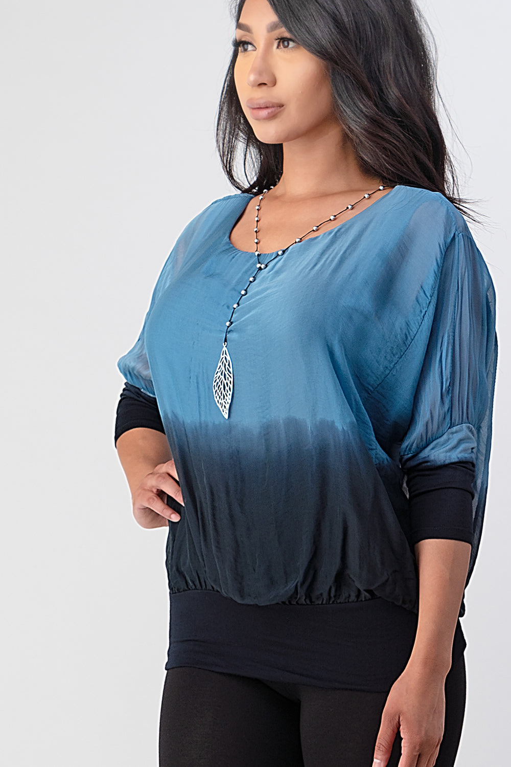 Tie Dye Italian Silk Elastic Sleeves Top Top Raw Moda   