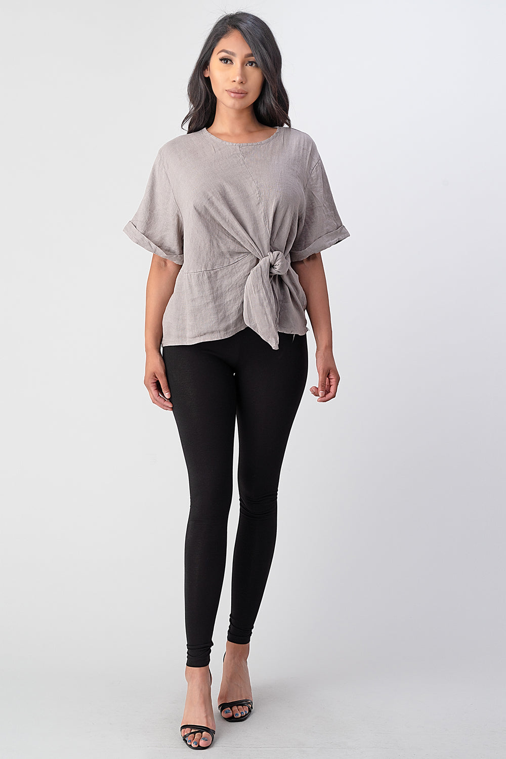 Raw Moda Italian Tie Front Linen Top Top Raw Moda   