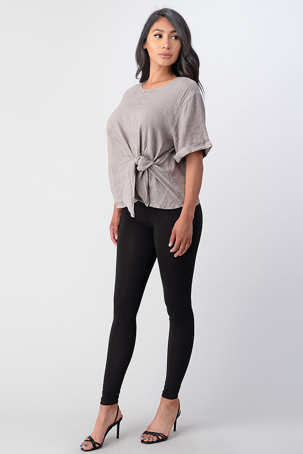 Raw Moda Italian Tie Front Linen Top Top Raw Moda   