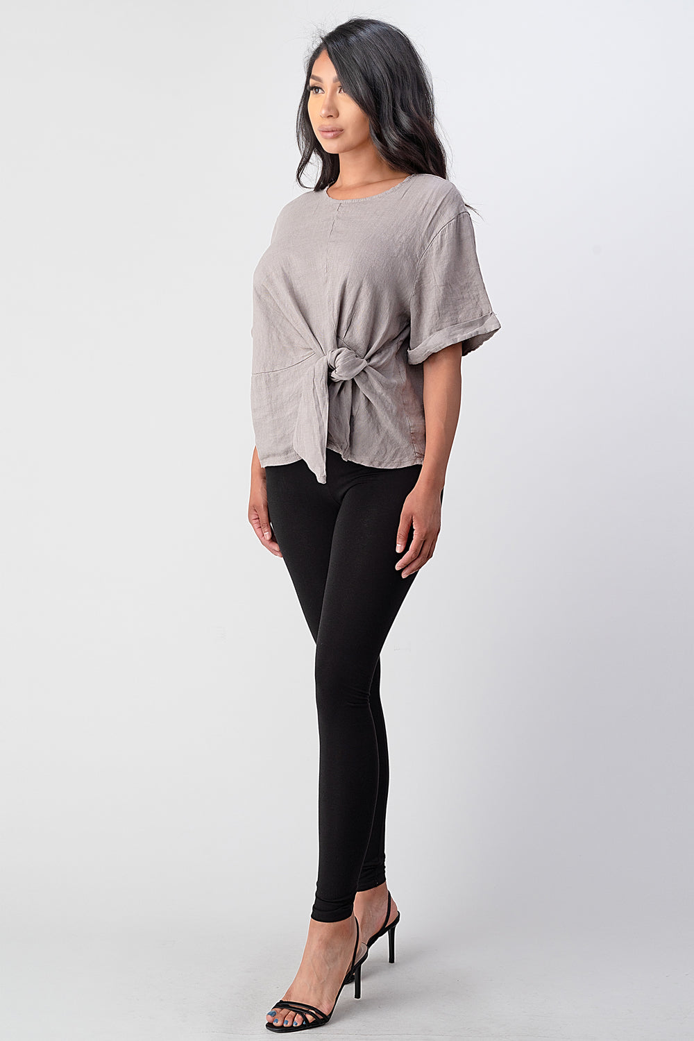 Raw Moda Italian Tie Front Linen Top Top Raw Moda   