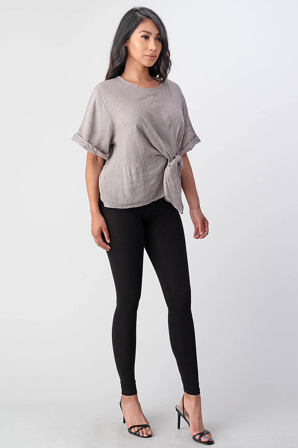 Raw Moda Italian Tie Front Linen Top Top Raw Moda   