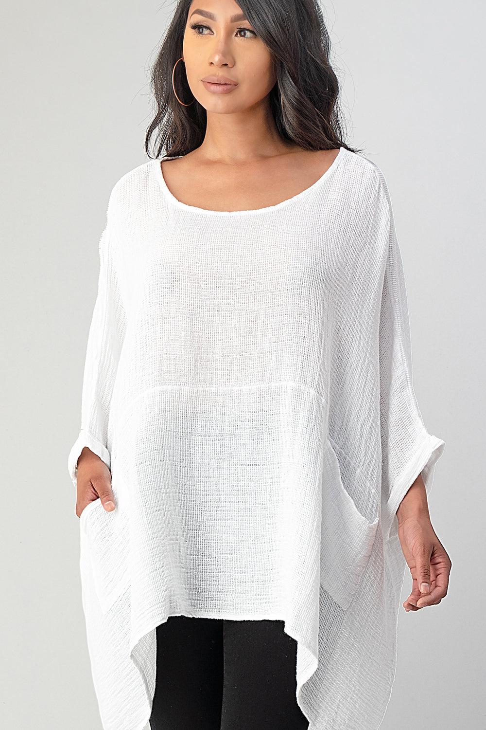 Big Cut Glora Linen Tunic With Front Pockets