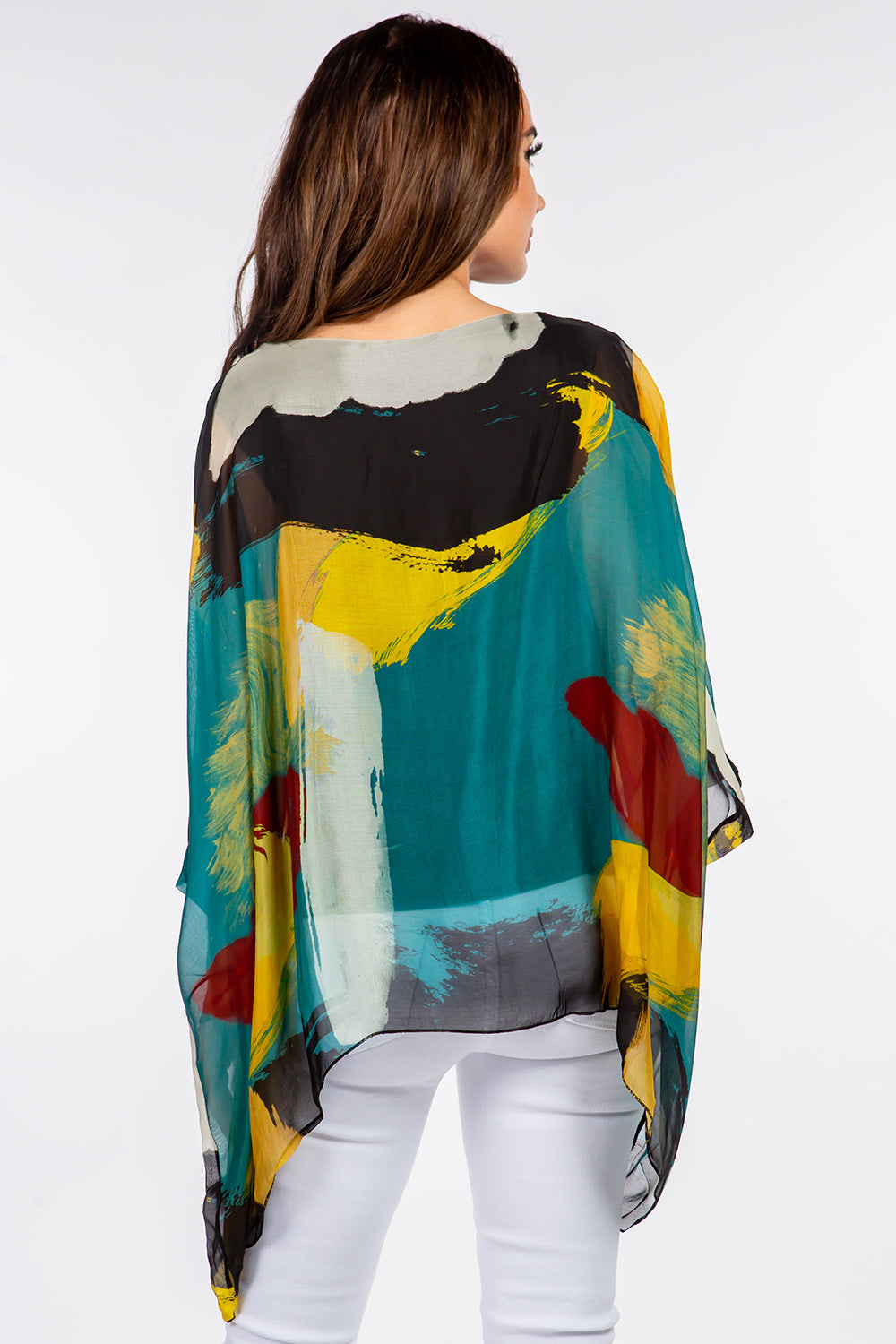 Italian Hand Painted Pattern Raw Moda Silk Top Top Raw Moda   