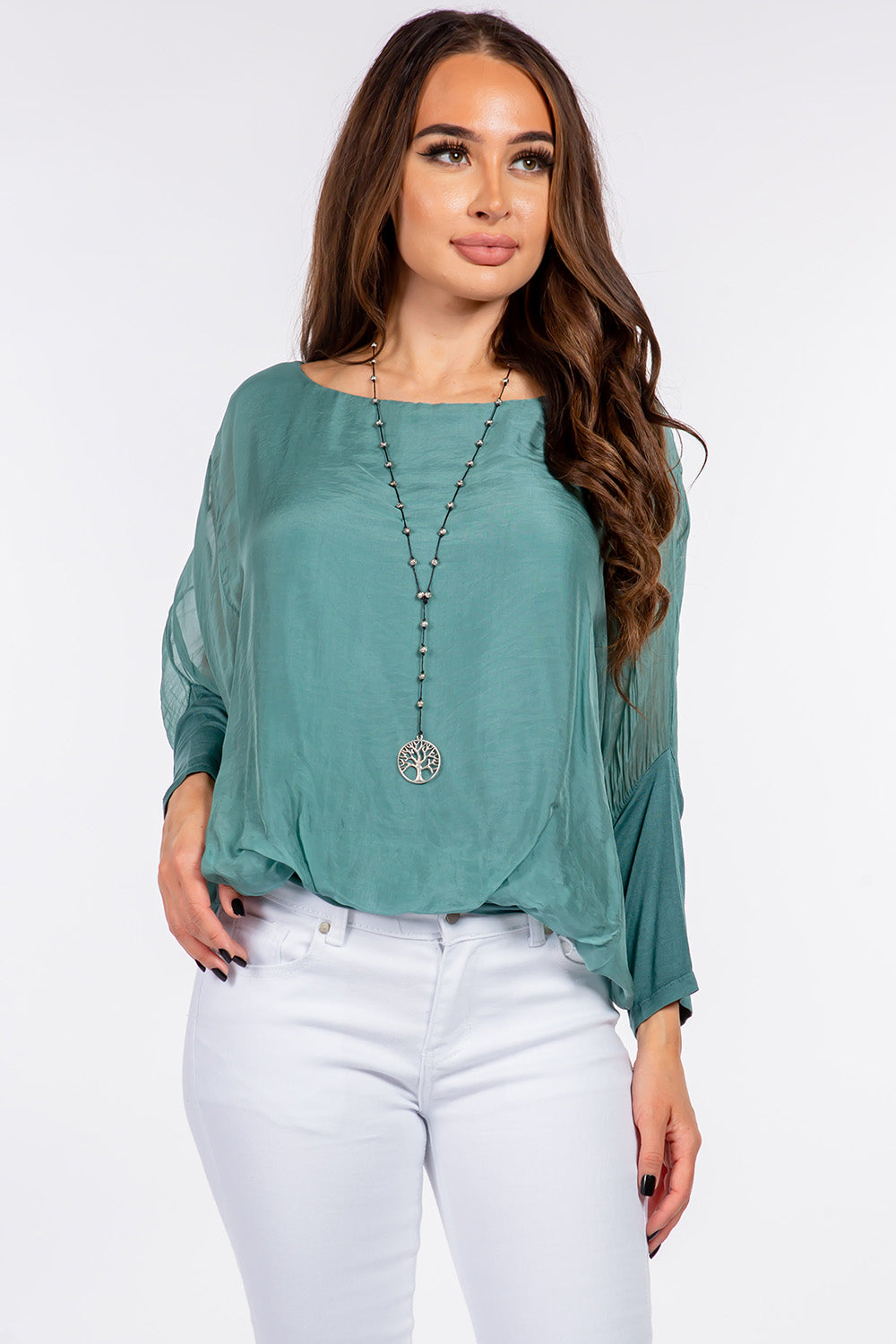 Raw Moda Solid Silk Elastic Sleeves Top Apparel & Accessories Raw Moda One Size turquoise 