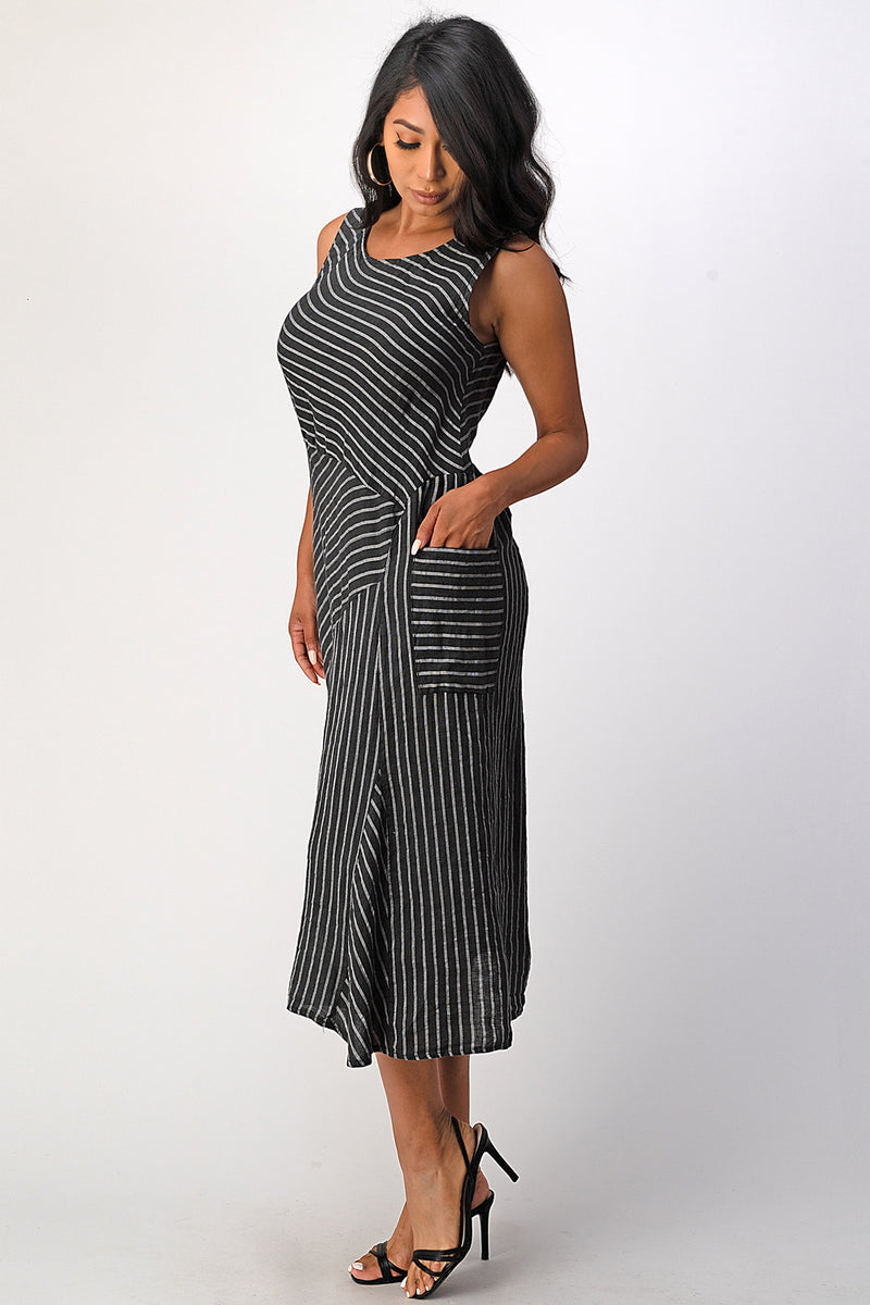 Italian Striped Linen Dress - Rawmoda