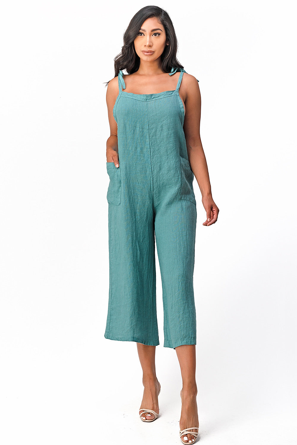 Raw Moda Sides Adjustable Linen Romper Dress Raw Moda   