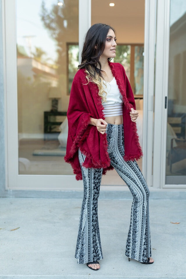 Open Front Raw Moda Shawl With Fur Trim Pancho Raw Moda   