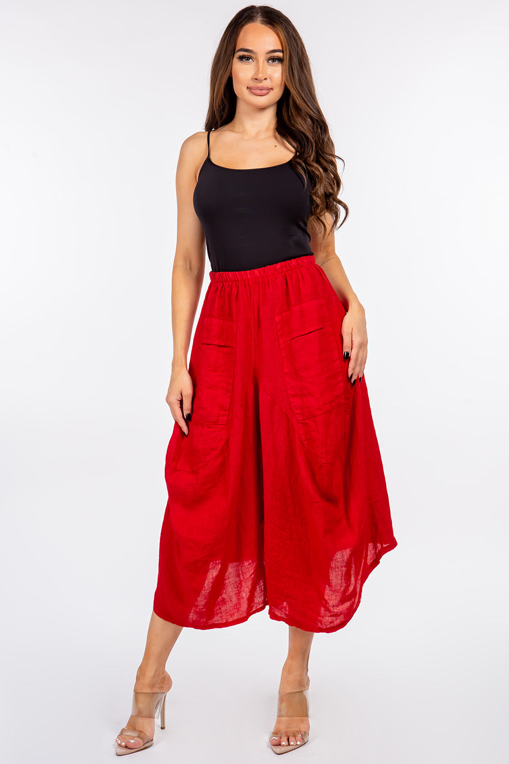 Raw Moda Italian Linen Pants Skirt Bottom Raw Moda One Size Red 