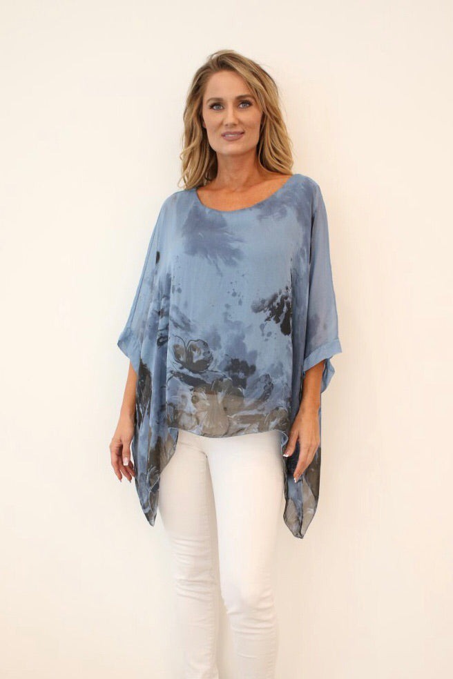 Italian Floral Raw Moda Silk Top Top Raw Moda   