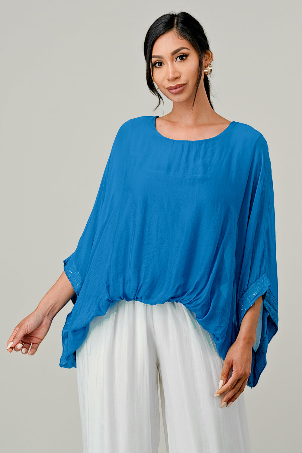 RAW MODA SEQUIN SLEEVES ITALIAN ELASTIC TOP Top Raw Moda   