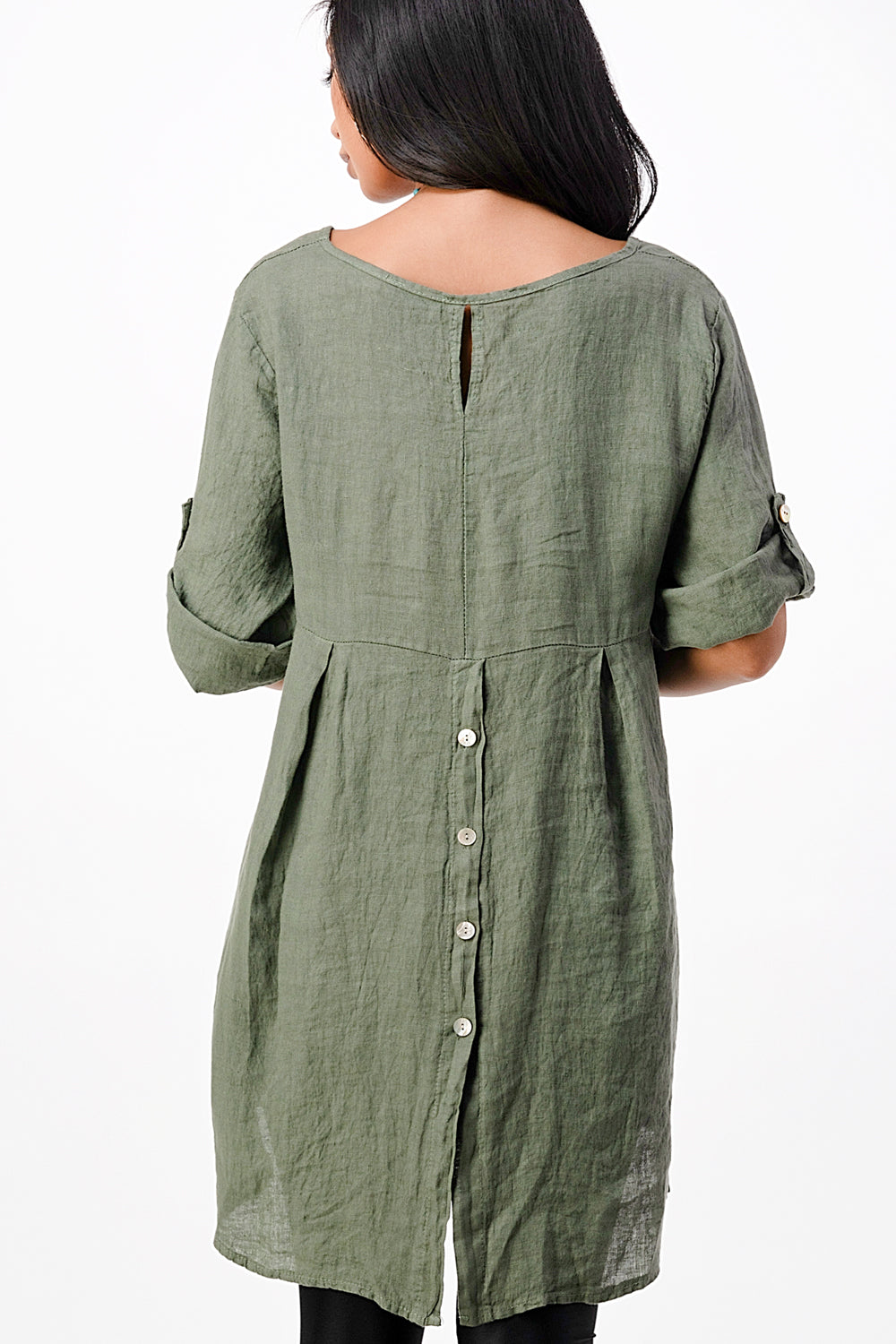 Long Italian Linen Button Back Top Tunic Top Raw Moda   