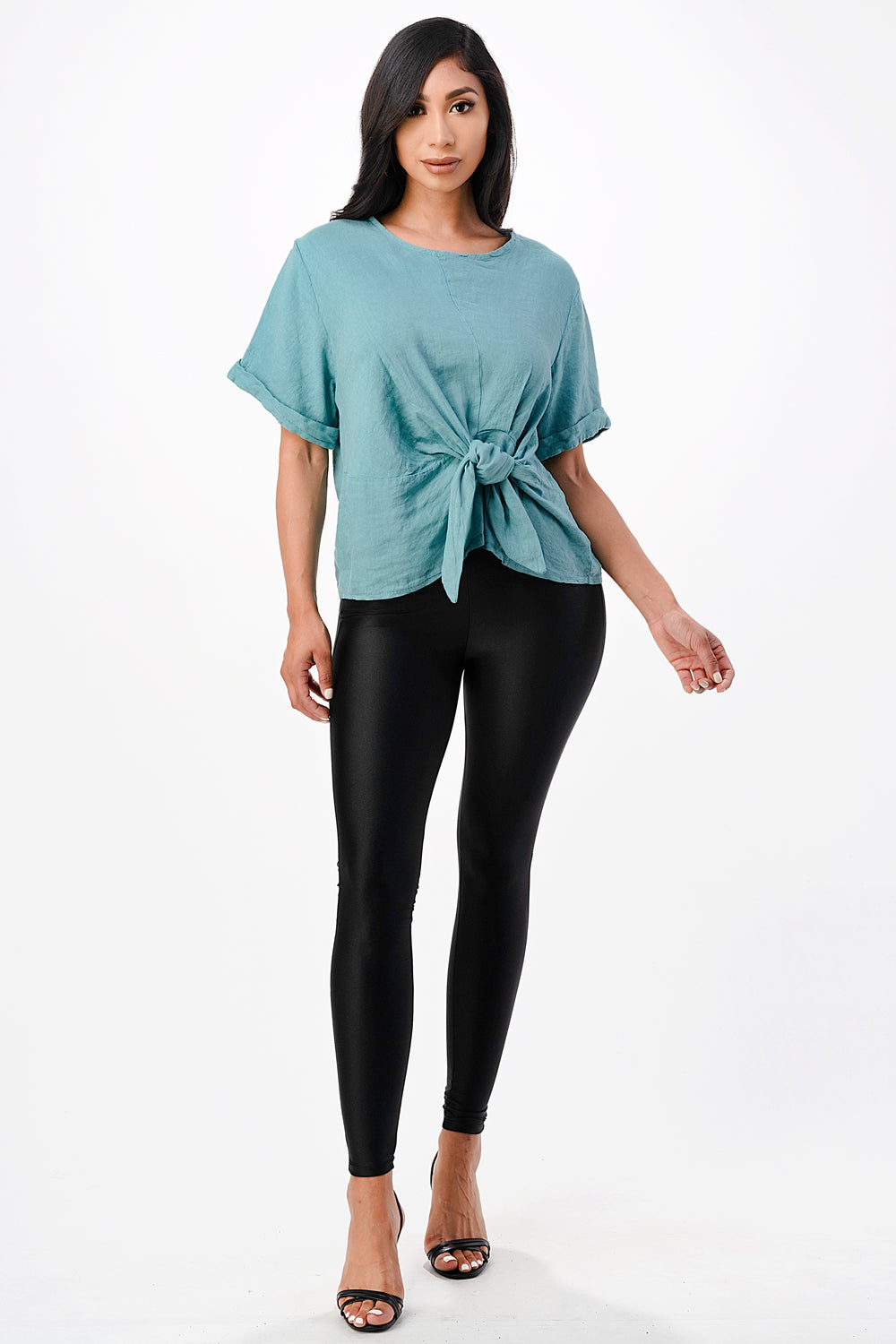 Raw Moda Italian Tie Front Linen Top Top Raw Moda   
