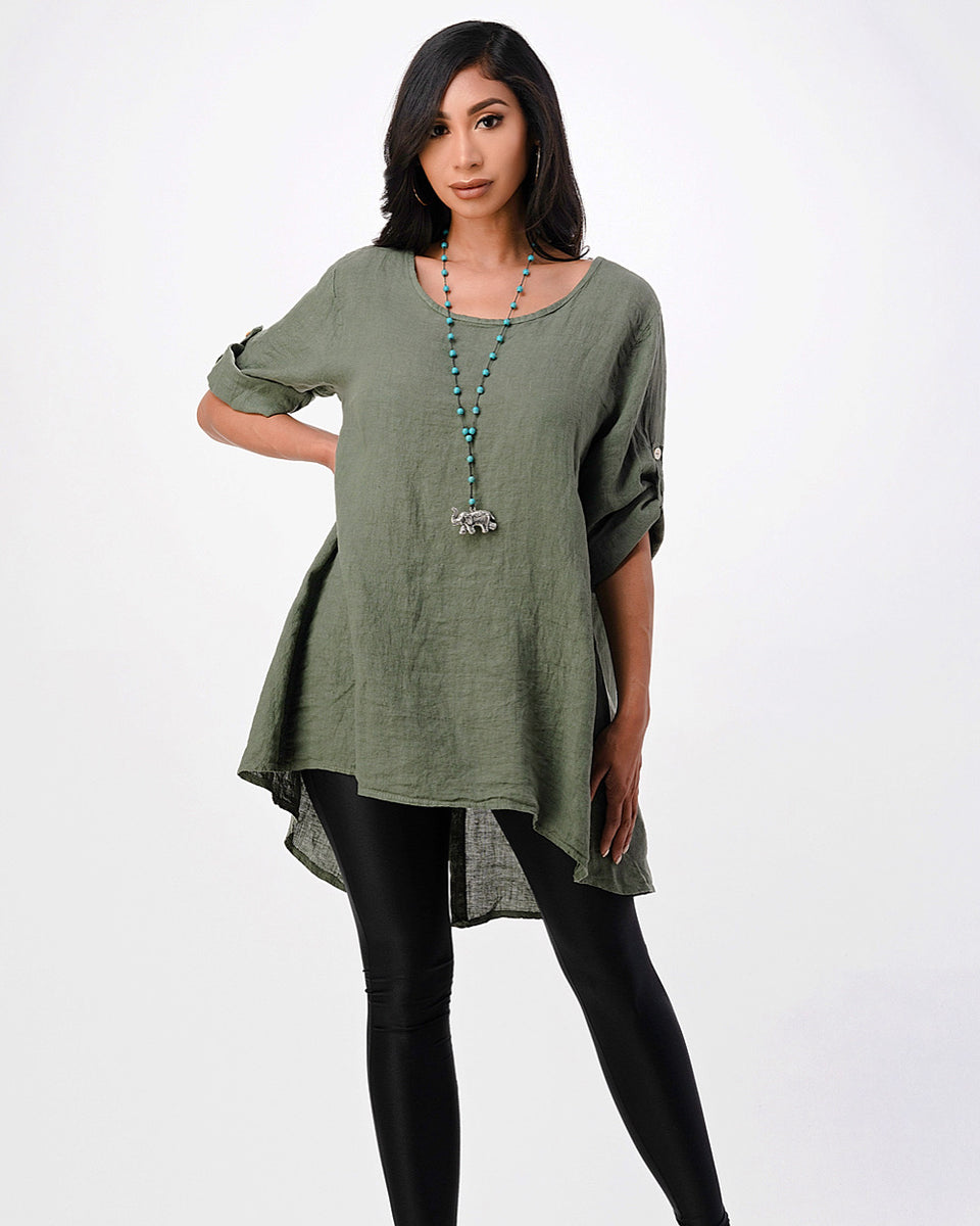 Long Italian Linen Button Back Top Tunic - Rawmoda