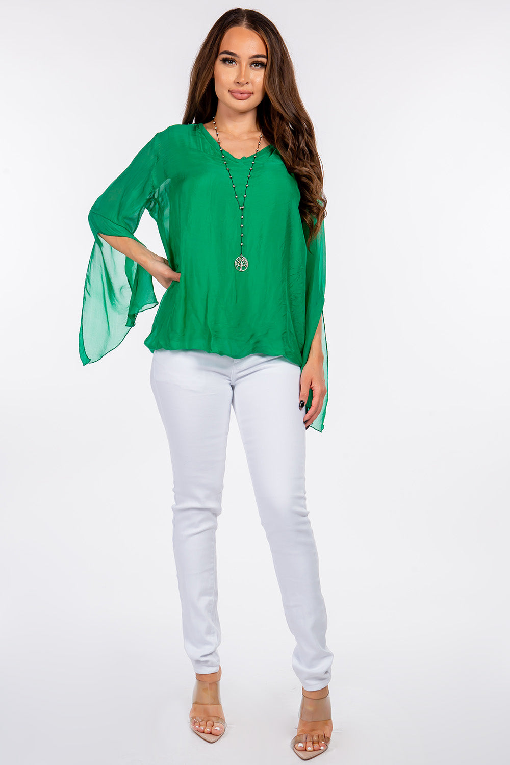 Raw Moda Italian SLIT Sleeves Silk Top Top Raw Moda   