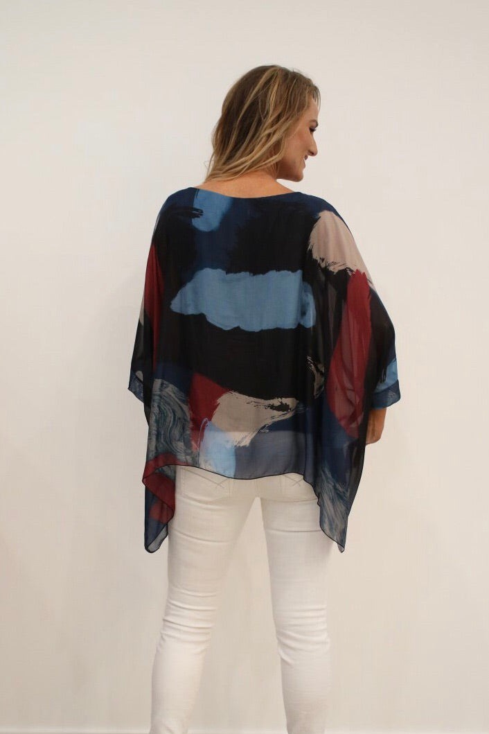 Italian Hand Painted Pattern Raw Moda Silk Top Top Raw Moda   