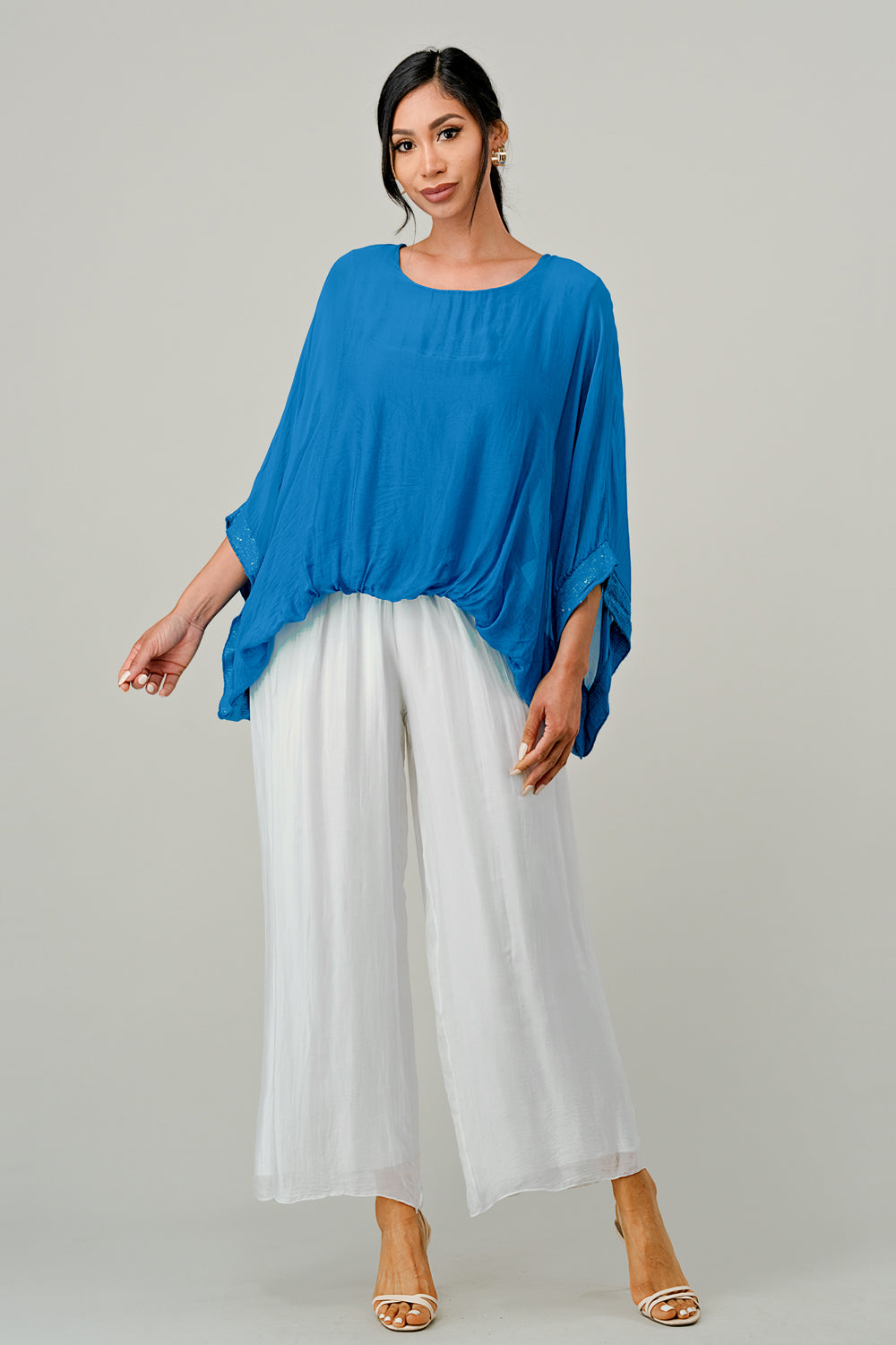 RAW MODA SEQUIN SLEEVES ITALIAN ELASTIC TOP Top Raw Moda   
